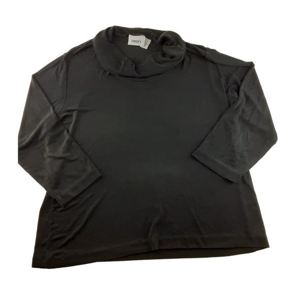 Chico's Tops - Vintage Chicos Travelers Women's Black Slinky Knit Cowl Neck 3/4 Sleeve Top XL 3